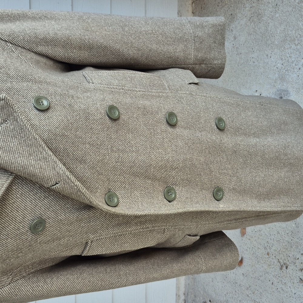 ALPHA INDUSTRIES Olive Beige Weave Wool Blend Large Mens Military Peacoat Coat - Picture 7 of 11